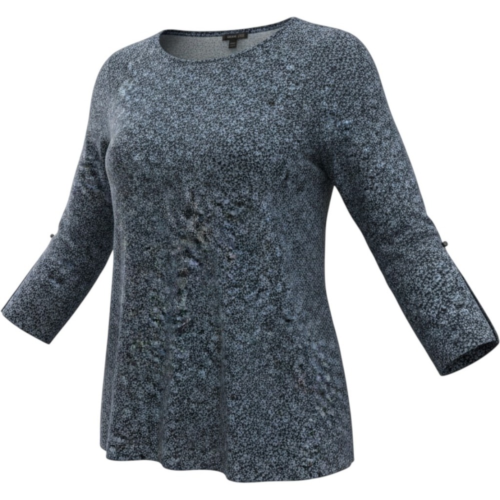 J. Jill Wearever Tunic Top Women L Petite Blue Floral Pleated Back Travel Knit